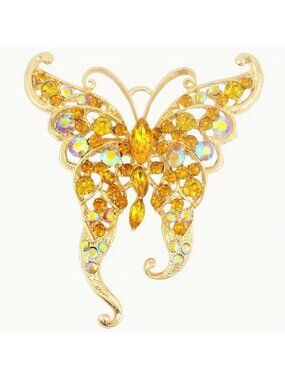 Betsey Johnson Yellow Crystal Butterfly Brooch Gold Tone
